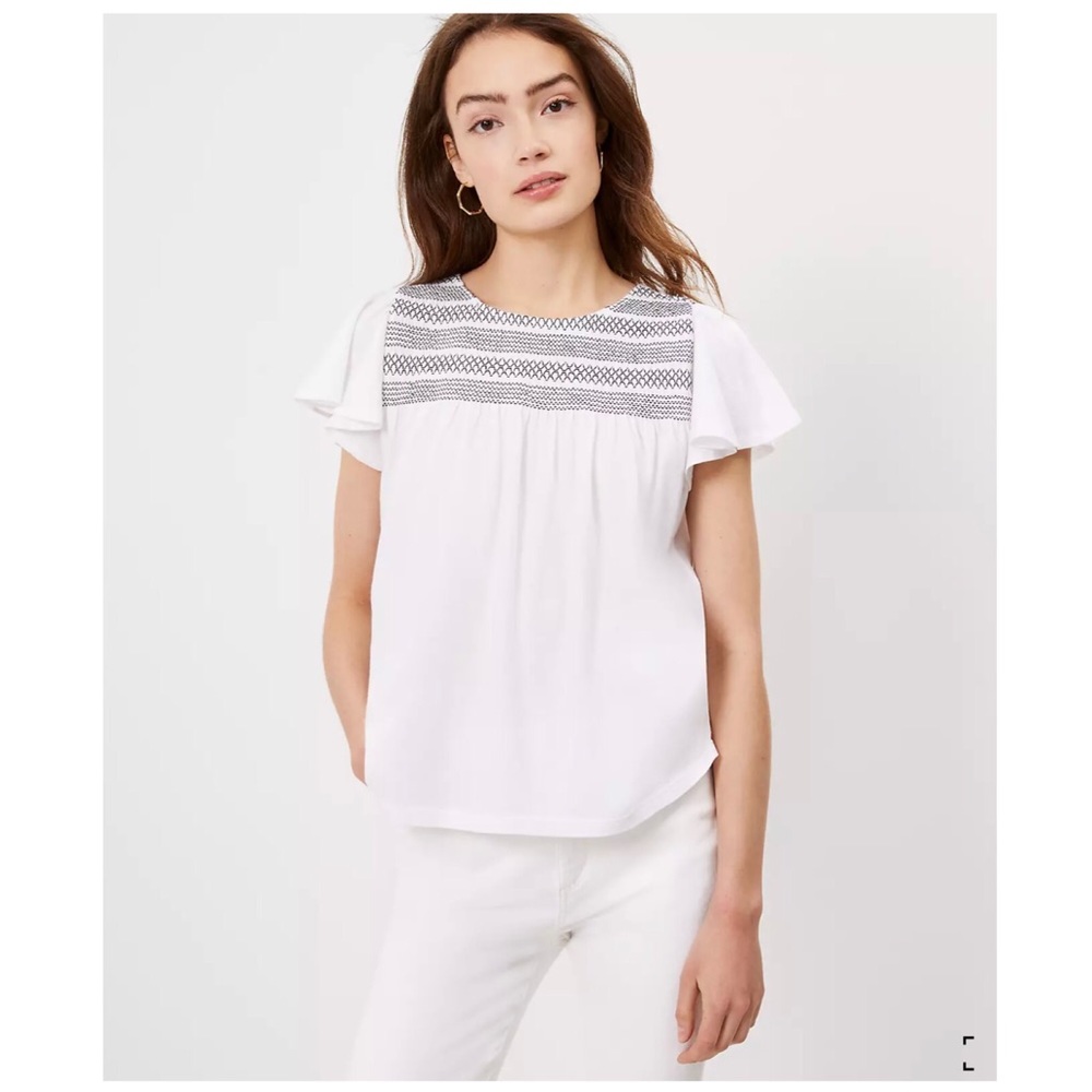 LOFT Smocked Yoke Flutter Top